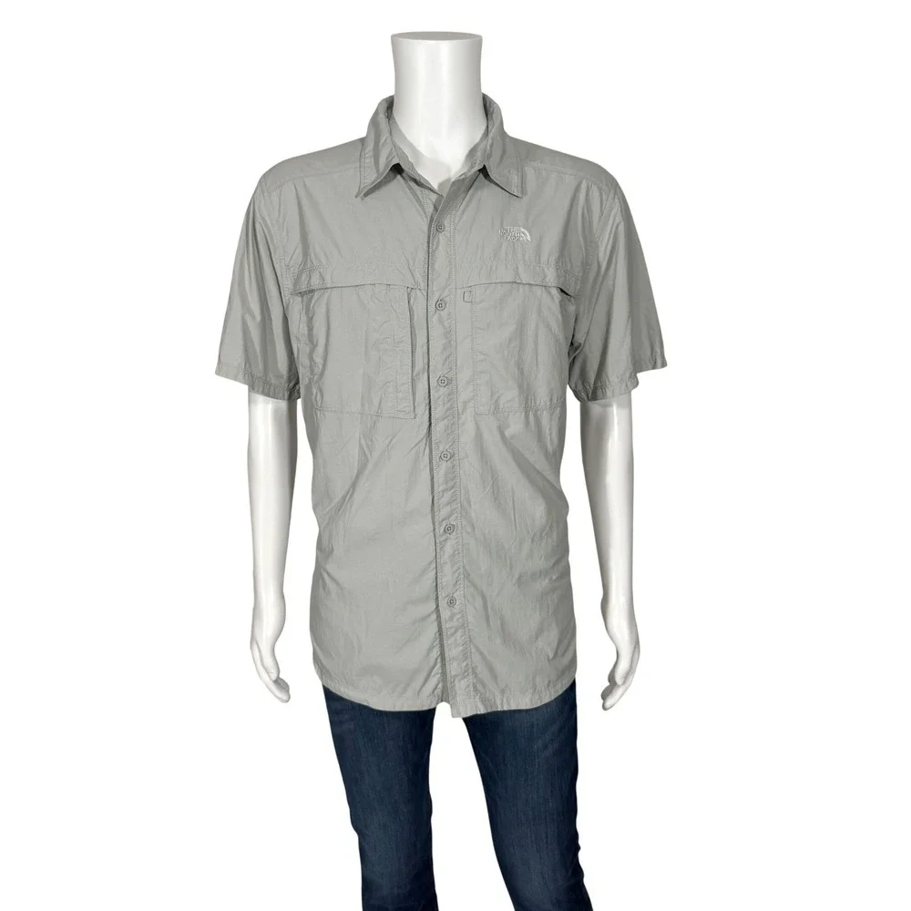 The North Face Mens Large Grey Short Sleeve Nylon Ripstop Hiking Utility Shirt‎